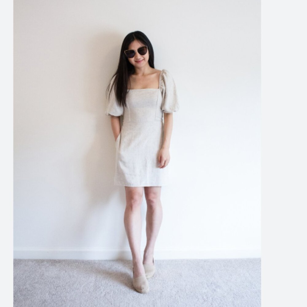 Abercrombie & Fitch Cream Puff-Sleeve Square-Neck Mini Dress - Cream